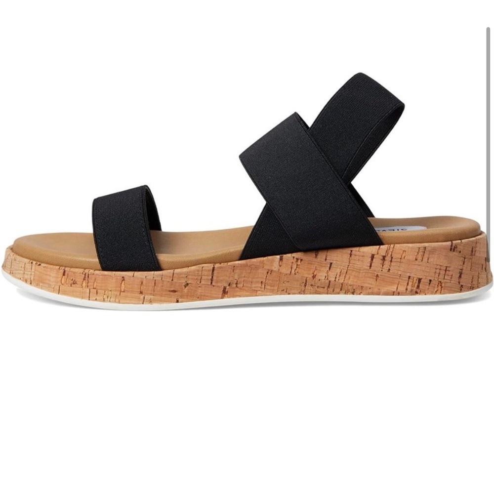 Steve Madden Black Elastic Strap Sandals, Tan Size 7 - Picture 2 of 6
